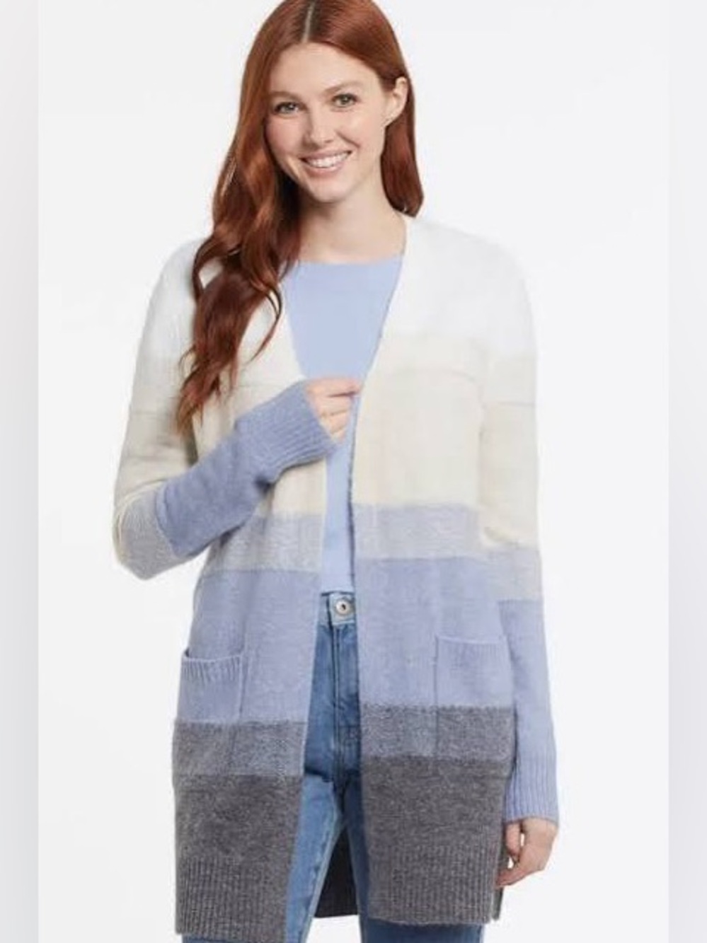 Cozy Ombre Open-Front Sweater Cardigan - Cream to Gray